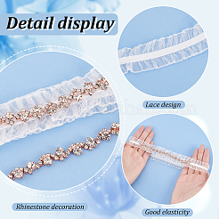 ポリコットンガーターレッグリング  ラインストーン付き  ホワイト  360~380x8~25mm  2個/セット&nbsp;AJEW-WH0505-31