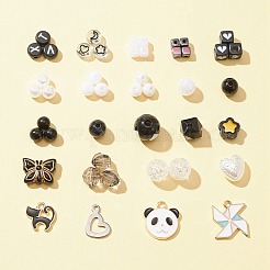 DIYブレスレット作りキット  キューブ、レター、スターのアクリル、プラスチックビーズを含む  ハート＆猫＆パンダ 304 ステンレススチール＆合金エナメルペンダント  白黒  804個/セット&nbsp;DIY-FS0004-34