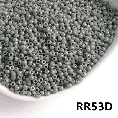 不透明な6/0ガラスシードビーズ  ラウンド  グレー  6/0  4mm  約130個/10g&nbsp;SEED-I013-4mm-RR53D-1