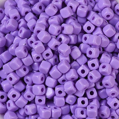 不透明なアクリルビーズ  キューブ  スミレ  4x4x4mm  穴：1.4mm&nbsp;OACR-B025-06F-1