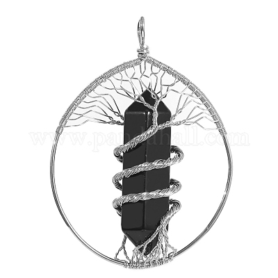 Copper Wired Natural Obsidian Pendants&nbsp;PW-WG815F9-03-1