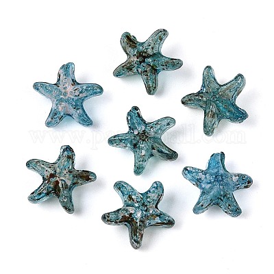 ピカソの透明ガラスビーズ  ヒトデ  ダークターコイズ  14.5~15x16x8.5~9mm  穴：1~1.1mm  約375個/ポンド&nbsp;SEED-N012-02C-1