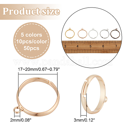 50Pcs 5 Colors Adjustable Brass Loop Ring Base&nbsp;KK-DC0002-52-1
