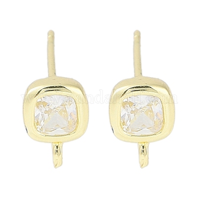 Brass Pave Clear Cubic Zirconia Stud Earring Findings&nbsp;KK-F875-01G-1