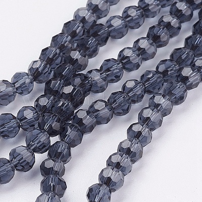 ガラスビーズ連売り  多面カット  ラウンド  プルシアンブルー  4mm  穴：1mm  約98個/連  13.7インチ&nbsp;EGLA-J042-4mm-03-1