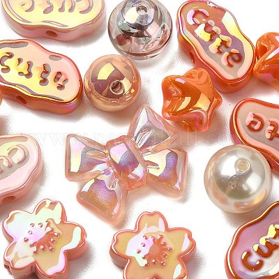アクリルビーズ  混合図形  オレンジ  8~51x8~51x6~27.5mm  穴：1.8~3.8mm&nbsp;OACR-YW0001-70D-1