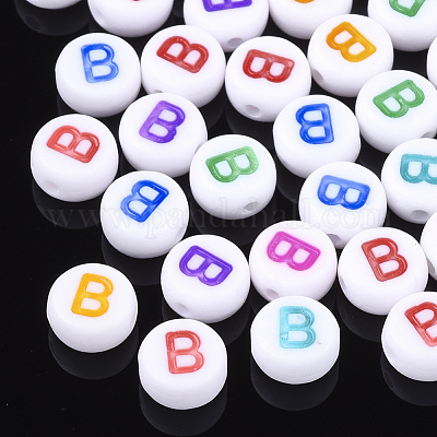 初期のアクリルビーズ  水平穴  フラットラウンド  ミックスカラー  文字.b  7x3.5~4mm  穴：1.2mm  約3700個/500g&nbsp;OACR-E001-20B-1