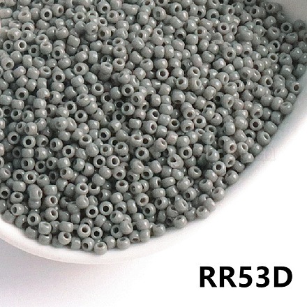 不透明な6/0ガラスシードビーズ  ラウンド  グレー  6/0  4mm  約130個/10g&nbsp;SEED-I013-4mm-RR53D-1