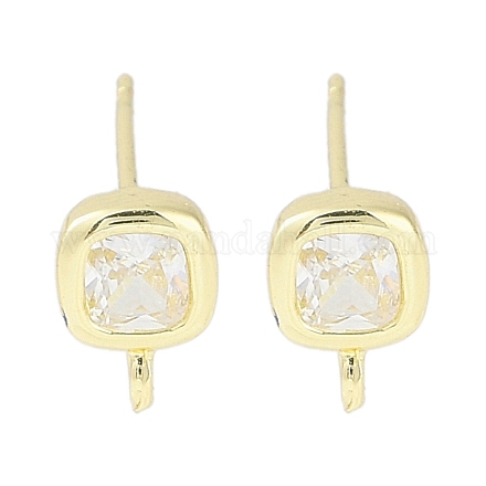 Brass Pave Clear Cubic Zirconia Stud Earring Findings KK-F875-01G-1