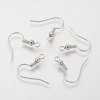 真鍮のピアスフック  耳ワイヤー  ビーズと水平ループ付き  銀色のメッキ  19mm  穴：1.5mm  ピン：0.7mm&nbsp;KK-Q261-4