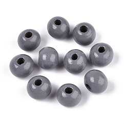 Spray Painted Round Natural Schima Wood Beads, Gray, 8~8.5x6.8mm, Hole: 1.8~2mm
