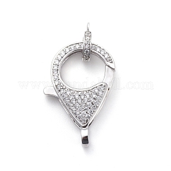 Brass Micro Pave Cubic Zirconia Lobster Claw Clasps, with Bail Beads/Tube Bails, Clear, Platinum, Clasp: 27x17x5mm, Hole: 3mm, Tube Bails: 10x8x2mm, Hole: 1mm
