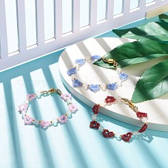 ガラスシード＆真鍮製マグネットクラスプ付きナチュラルアゲートビーズブレスレット  女性のためのハート編みブレスレット  ゴールドカラー  ミックスカラー  7-1/2インチ（19cm）&nbsp;BJEW-JB07803