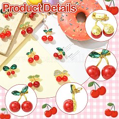 10個 5スタイル チェリー合金ラインストーンブローチピン 衣類 バックパック用  樹脂と  ミックスカラー  21~30x12~29mm  2個/スタイル&nbsp;JEWB-CJ0001-82