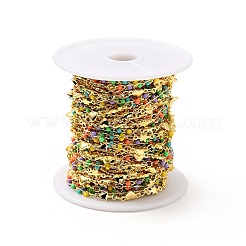 真鍮のハートとスターリンクチェーン  エナメルビーズ付き  18KGP本金メッキ  ハンダ付け  スプール付き  長持ちメッキ  カラフル  10x4.5x2mm  9x4.5x2mm  5.3x3x2mm&nbsp;CHC-C003-09G