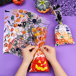 長方形OPPセロハンキャンディバッグ100個  ハロウィン柄クッキーセロハン袋  ツイストタイ付き  ミックスカラー  27.8x12.5x0.01cm&nbsp;ABAG-WH20013-18