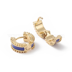 エナメル ヒンジ フープピアス  女性のための18KGP本金メッキ真鍮ジュエリー  カドミウムフリー＆ニッケルフリー＆鉛フリー  ブルー  10x11.5x5mm  ピン：0.8mm&nbsp;EJEW-B014-26G-03