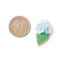 手作りのガラスシードビーズの花のペンダント  304ステンレススチールの丸カンループとアクリル付き  ライトブルー  34x22x12mm  穴：3mm&nbsp;PALLOY-MZ00794-03