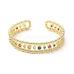 Colorful Cubic Zirconia Flat Round Open Cuff Bangle&nbsp;BJEW-J165-03G