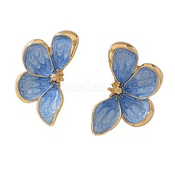 花合金エナメルスタッドのピアス  ゴールドカラー  左右  スチールブルー  36x24mm&nbsp;FS-WG9215C-01