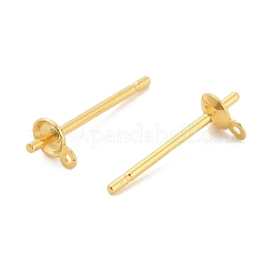 スターリングシルバーのフラットラウンドスタッドピアス金具925個  片穴パーツ用  カン付き  ゴールドカラー  4.5x3mm  穴：0.6mm&nbsp;STER-B010-01A-G