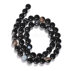 天然石黒瑪瑙ビーズ連売り  ラウンド  染め＆加熱  ブラック  8mm  穴：1mm  約48個/連  15インチ&nbsp;G-G391-8mm-01