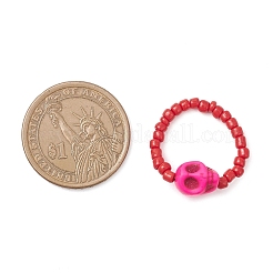 女性用ガラスシード＆染色合成ターコイズ指輪7個  ミックスカラー  3.5mm  usサイズ8 1/2(18.5mm)&nbsp;RJEW-TA00209