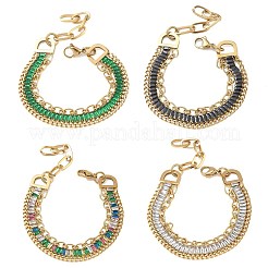304 Stainless Steel & Glass Double Layers Chain Bracelets for Women&nbsp;BJEW-F540-10G