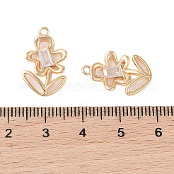 真鍮製ガラスチャーム  花のチャーム  18KGP本金メッキ  透明  19x12x2.5mm  穴：1.2mm&nbsp;KK-N254-50A-G