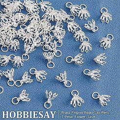 真鍮フィリグリービーズキャップ保釈  7花びら  花  銀  8x8mm  穴：3mm  60個/箱&nbsp;KK-HY0001-21