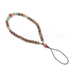 Natural Green Aventurine & Carnelian & Wood Round Beaded Phone Hand Strap Chains&nbsp;HJEW-JM03364-03
