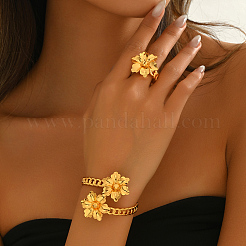 Elegant Brass Flower Cuff Ring & Bangle Set for Women&nbsp;DS4683
