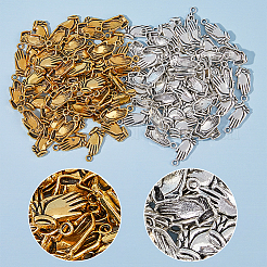 120個2色亜鉛合金ペンダント  祈りの手チャーム  アンティークシルバー＆アンティーク金色  19.5x9x2.5mm  穴：1.8mm  60個/カラー&nbsp;FIND-HY0002-14