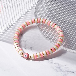 Synthetic Hematite & Polymer Clay Heishi Beads Stretch Bracelet&nbsp;BJEW-JB07226-04