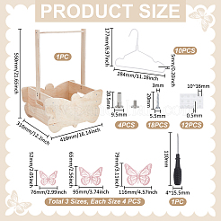 1個のDIY合板ベビー服バスケットセット  プラスチック製の子供用ハンガー10個と紙製の中空蝶のウォールステッカー12枚付き。  湯通しアーモンド  41x31x55cm&nbsp;AJEW-UN0002-80