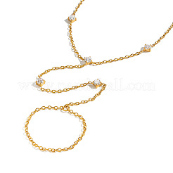 304 Stainless Steel Pave Clear Cubic Zirconia Hand Chain Ring Bracelets for Women&nbsp;LU5720