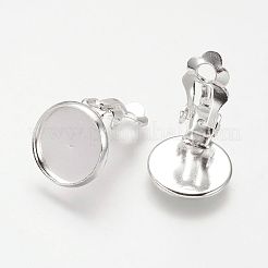 真鍮製クリップオンイヤリングのセッティング  ジュエリーパーツ  銀色のメッキ  16x14mm  トレイ：12mm&nbsp;LS-KK-I007-S-NF