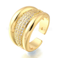 Brass Micro Pave Cubic Zirconia Adjustable Open Cuff Rings for Women&nbsp;RJEW-K292-03G