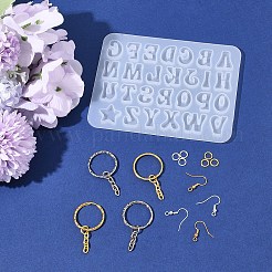 DIYジュエリー作りパーツキット  シリコンカボション型を含む  アイアン製キーリング  真鍮のピアスフックと丸カン  プラチナ·ゴールデン  98x126x6mm&nbsp;DIY-FS0008-44