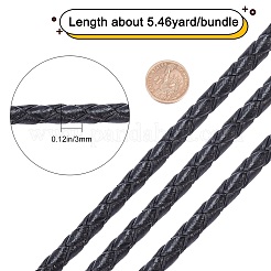 編み紐  革のアクセサリーコード  ジュエリーDIY製版材料  ブラック  3mm  約5 M /バンドル&nbsp;WL-WH0003-01C