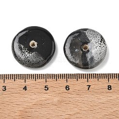 ヴィンテージの手作りツートンカラーの磁器ビーズ  ディスク  フラットラウンド  ブラック  21~23x5~6mm  穴：2mm&nbsp;PORC-NH0002-01B