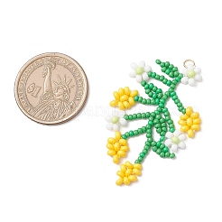 シードガラスビーズの大きなペンダント  花  きいろ  50.5x30.5x3.5mm  穴：2.5mm&nbsp;PALLOY-MZ00877-01