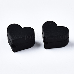 食品グレードの環境に優しいシリコーンビーズ  ハート  ブラック  13x14x8mm  穴：2mm&nbsp;LS-SIL-N002-11A-09