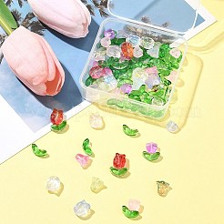 透明ガラスビーズ  チューリップの花/葉  ミックスカラー  6.5~12x9~14x4.5~7mm  穴：1~1.2mm  90個/箱&nbsp;GLAA-FS0001-79