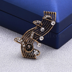 合金ブローチ  クリスタルラインストーンピン  女性のためのジュエリー  音符  アンティーク黄金  38x23mm&nbsp;PW-WG98720-01