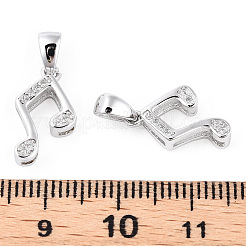 Rhodium Plated 925 Sterling Silver Micro Pave Clear Cubic Zirconia Musical Note Charms wit S925 Stamp&nbsp;STER-T007-30P