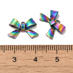 イオンプレーティング（IP）304ステンレスペンダント  ちょう結びチャーム  虹色  10x15x4mm  穴：1mm&nbsp;STAS-Q323-01MC
