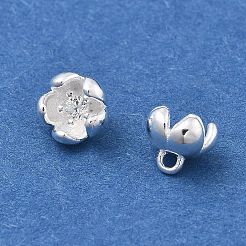スターリングシルバーパヴェクリアキュービックジルコニア925Dフラワーチャーム3個  銀  5x6x5mm  穴：1mm&nbsp;STER-D302-12S