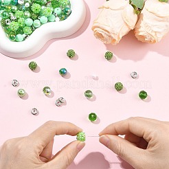 DIYビーズパーツキット 200個  真鍮ラインストーンとポリマークレイラインストーンビーズを含む  アクリル、プラスチック、樹脂、ガラスビーズ  グリーン  6~12x3.5~10mm  穴：1~2.5mm&nbsp;DIY-CJ0003-45