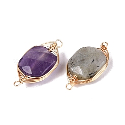 Natural & Synthetic Mixed Gemstone Connector Charms&nbsp;G-Q606-27KCG